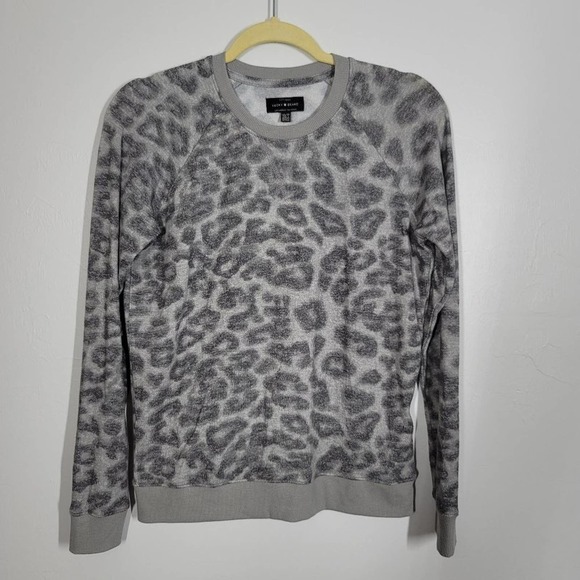Lucky Brand Hacci Animal Leopard Print Crew Neck Comfy Ribbed Knit Edge Sweater - Picture 1 of 5